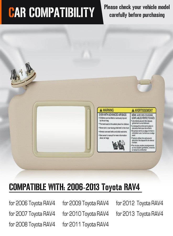 AEagle Left Driver Side Beige Sun Visor for 2006-2013 Toyota RAV4, Sunvisor with Vanity Light Replacement 74320-42501-B2 - Image 5